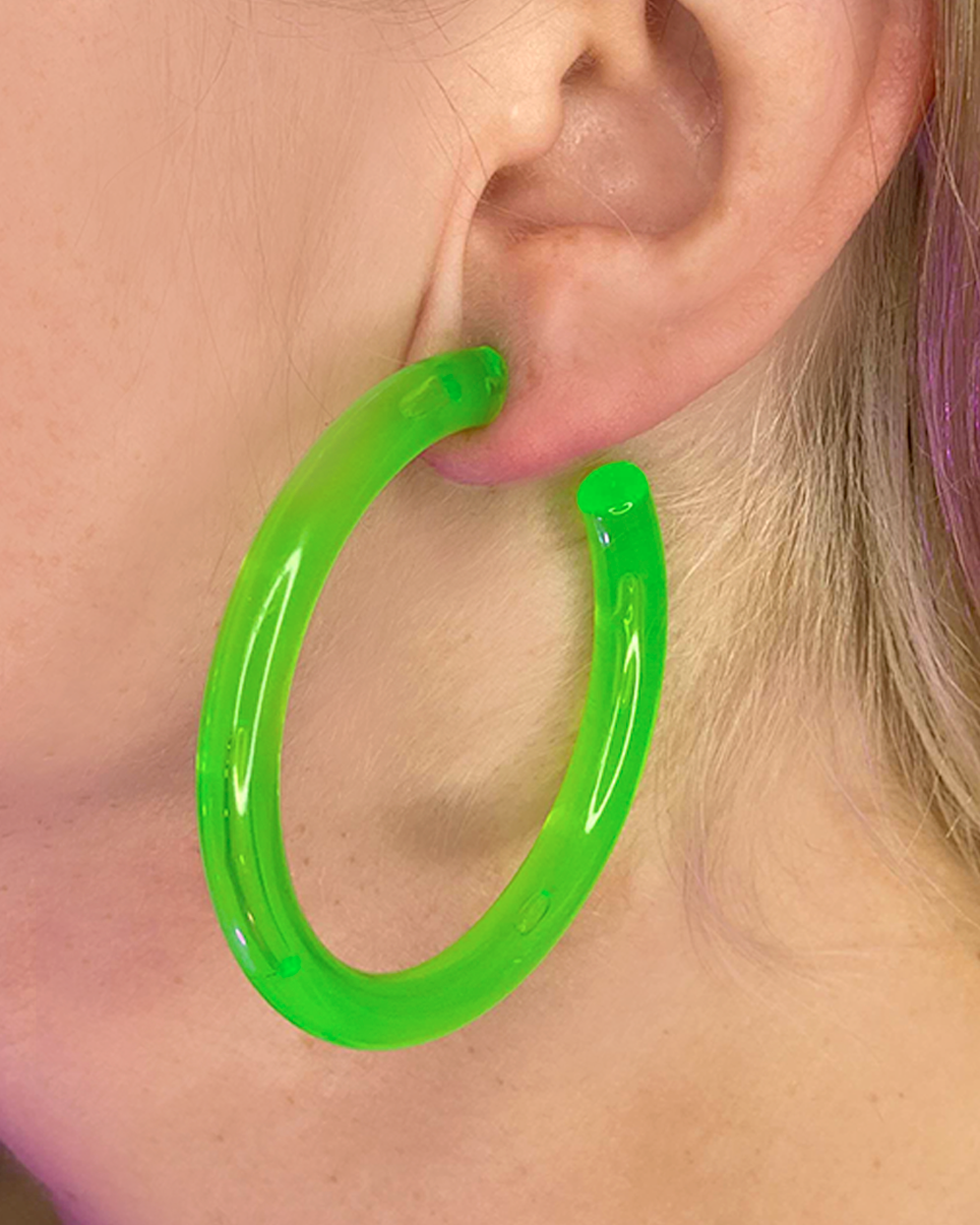 Buy Toniq Fluorescent Green Circular Hoop Earrings Online